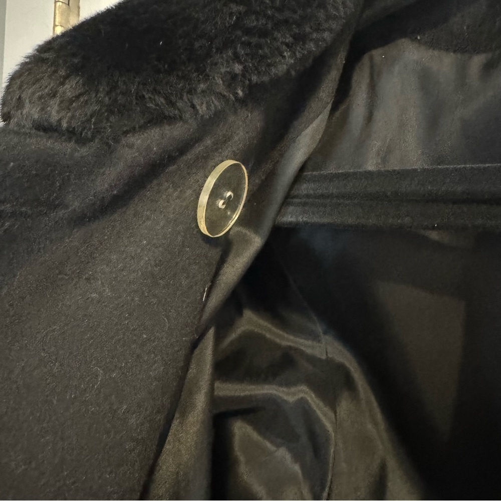 Alorna Black Wool Coat with Fur Collar Midi Lenghth, long - Picture 10 of 16